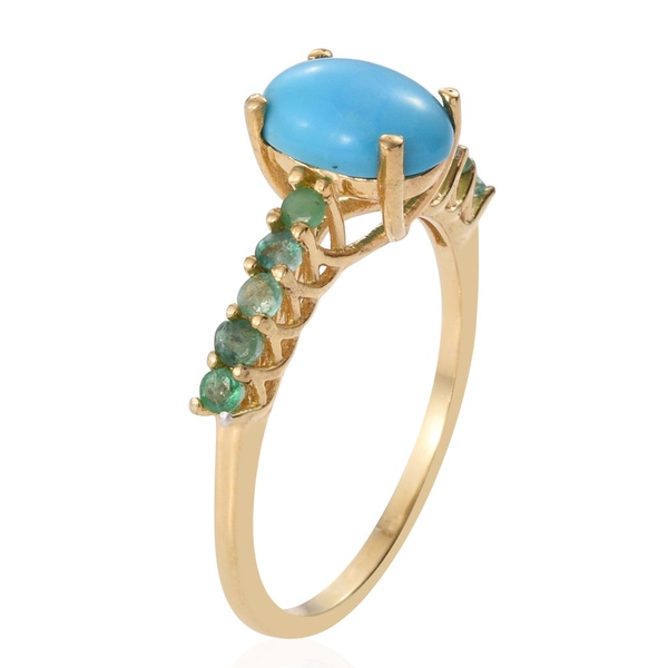 Arizona Sleeping Beauty Turquoise (Ovl 1.15 Ct), Brazilian Emerald Ring in 14K Gold Overlay Sterling Silver 1.500 Ct.