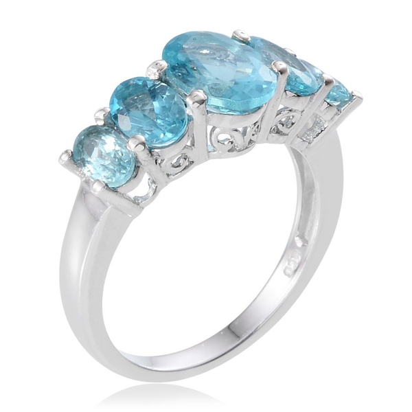 AA Paraibe Apatite (Ovl 1.15 Ct) 5 Stone Ring in Platinum Overlay Sterling Silver 2.550 Ct.
