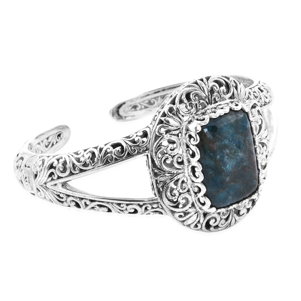 Royal Bali Collection- Neon Apatite Cuff Bangle (Size 7.5) in Sterling Silver 32.36 Ct, Silver Wt 51.92 Gms