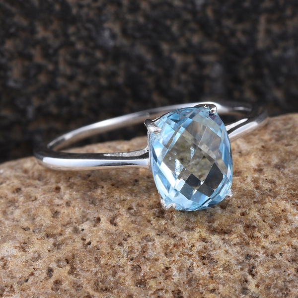 Sky Blue Topaz (Cush) Solitaire Ring in Sterling Silver 2.750 Ct.