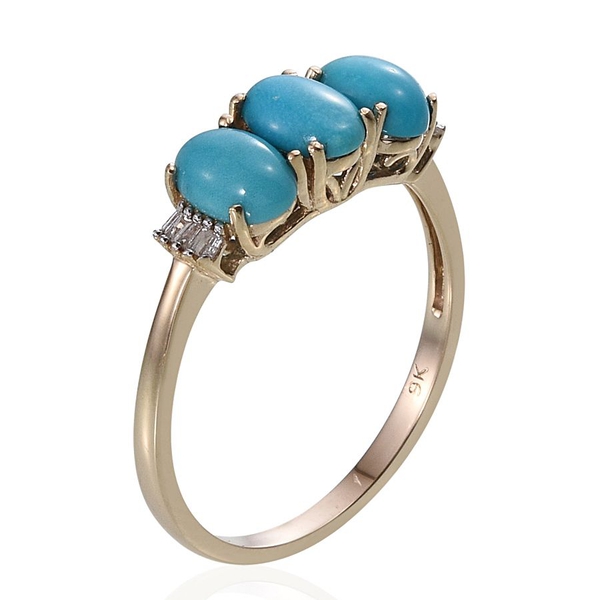 9K Y Gold Arizona Sleeping Beauty Turquoise (Ovl), Diamond Ring 2.250 Ct.
