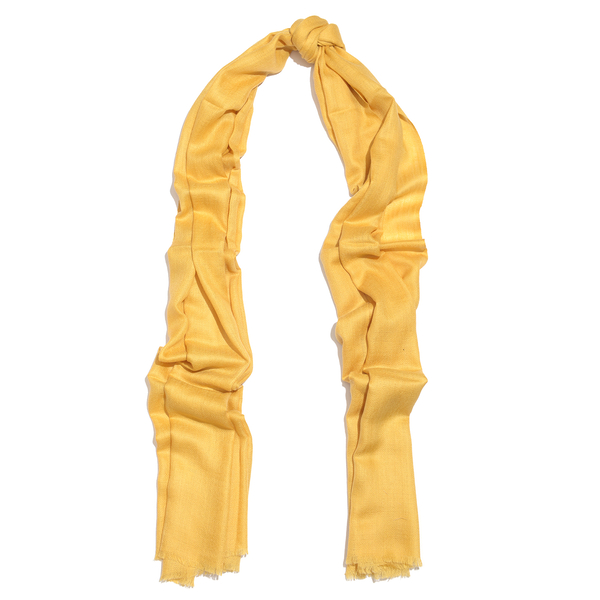 Mothers Day Special-100% Cashmere Wool Primrose Yellow Colour Shawl with Fringes (Size 200X70 Cm)