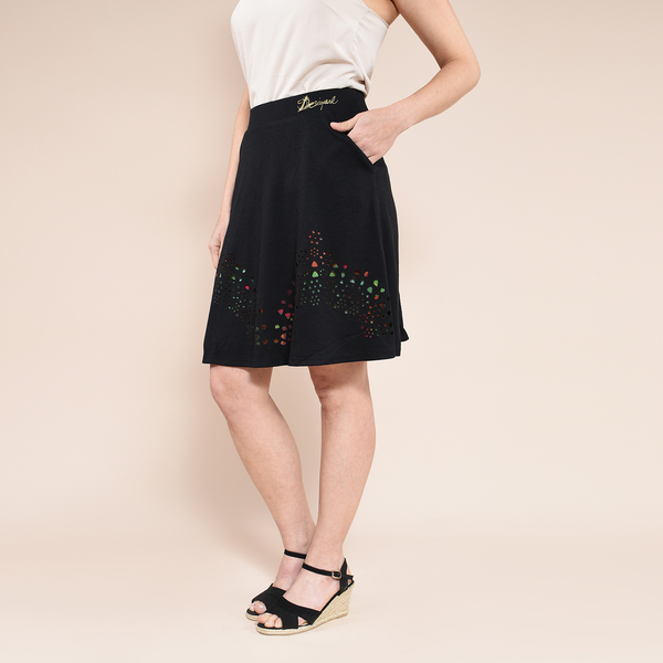 DESIGUAL Hem Pattern Knitted Skirt (Size XL) - Black