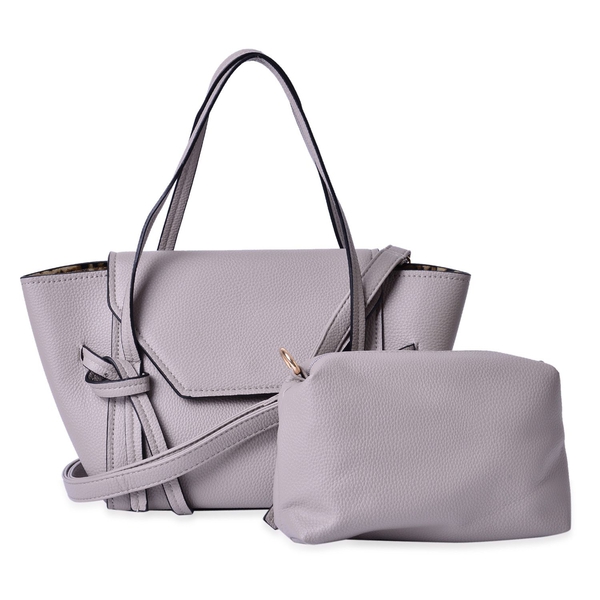 Set of 2 - Grey Colour Large and Small Handbag with Adjustable and Removable Shoulder Strap (Size 35