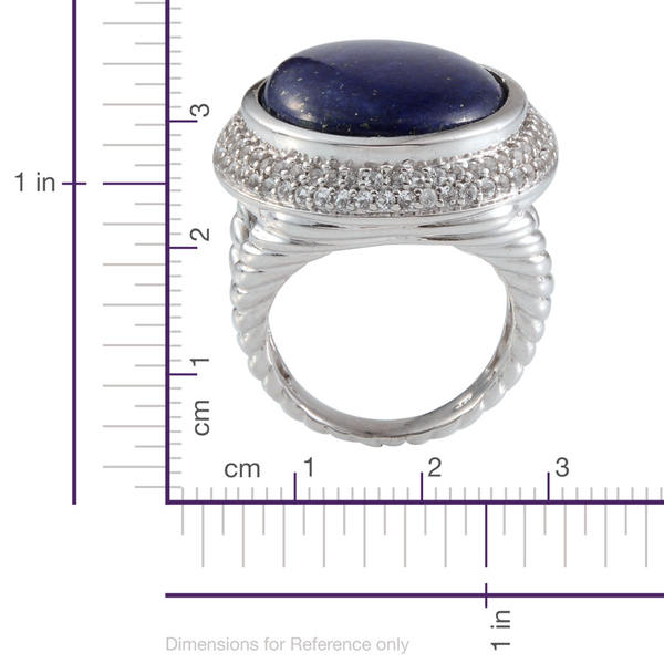 Lapis Lazuli (Ovl 26.00 Ct), White Topaz Ring in Platinum Overlay Sterling Silver 28.500 Ct.