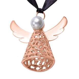 RACHEL GALLEY Simulated Pearl Angel Baubles Charm in Rose Gold Tone