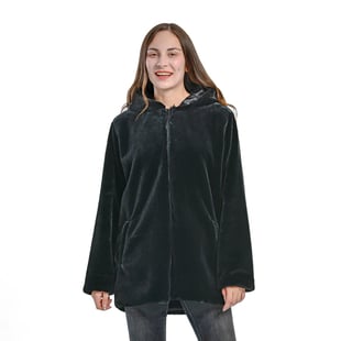 TAMSY Faux Fur Long Sleeved Coat - Black