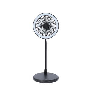 Foldable Desk Fan with LED Light and 3 Wind Speed Setting (Size 12x12x31cm) - Black