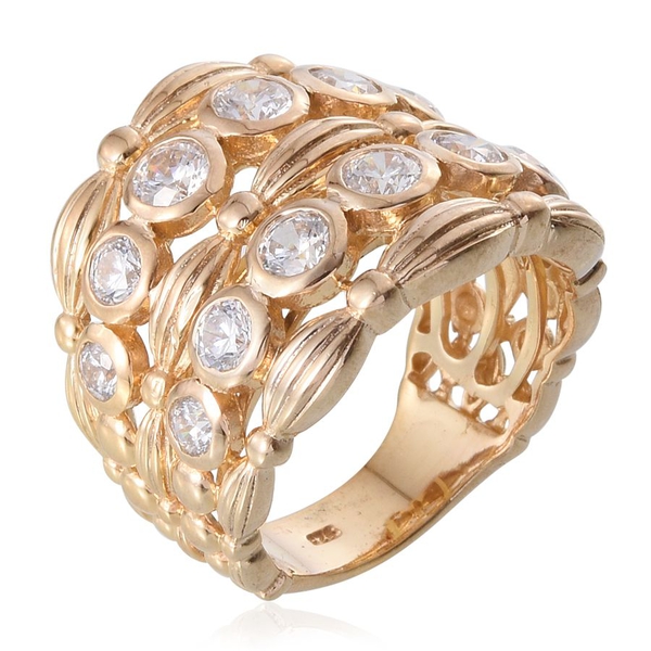 Lustro Stella - 14K Gold Overlay Sterling Silver (Rnd) Ring Made with Finest CZ 2.620 Ct.