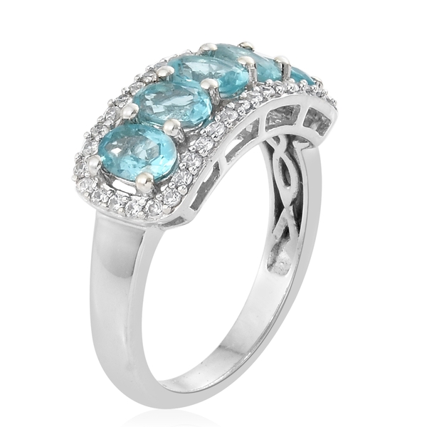Paraiba Apatite (Ovl), Natural Cambodian Zircon Ring in Platinum Overlay Sterling Silver 2.750 Ct.