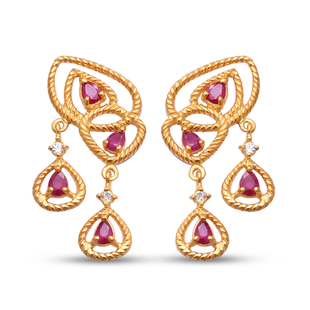 Ruby and Natural Cambodian Zircon Earrings (with Push Back) in Yellow Gold Overlay Sterling Silver 1