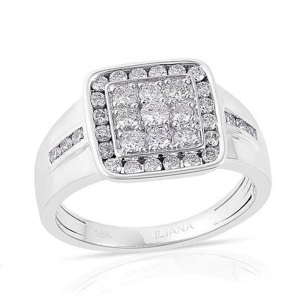 ILIANA 18K White Gold 1 Carat Cluster IGI Certified Diamond SI-G-H Ring