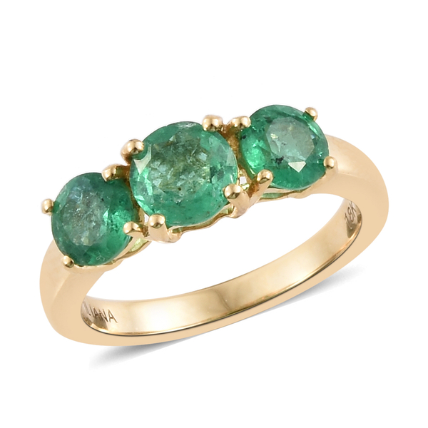 ILIANA 1.75 Ct AAA Zambian Emerald 3 Stone Ring in 18K Gold 3.98 Grams