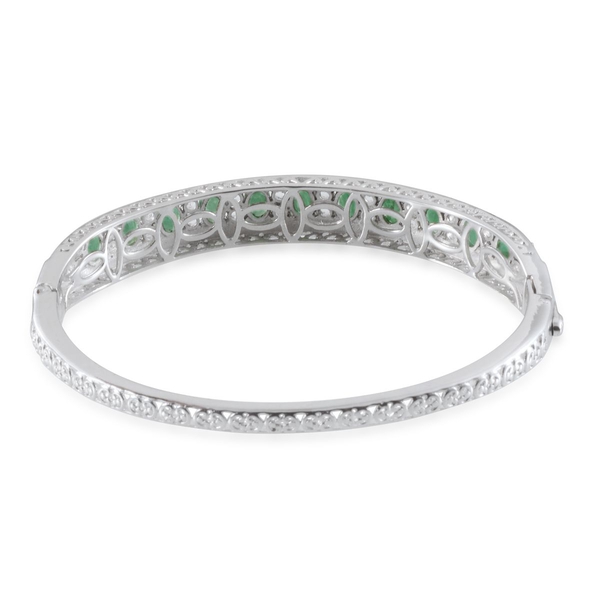 Kagem Zambian Emerald (Ovl), White Topaz Bangle (Size 7.5) in Platinum Overlay Sterling Silver 7.250 Ct.