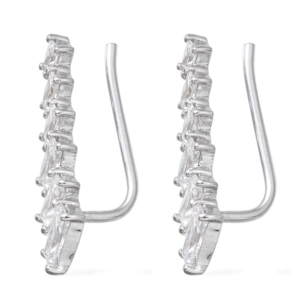 Lustro Stella - Platinum Overlay Sterling Silver (Bgt) Climber Earrings Made with Finest CZ 2.020 Ct.