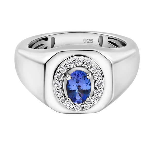 Tanzanite and Natural Cambodian Zircon Ring in Platinum Overlay Sterling Silver, Silver Wt. 6.36 Gms