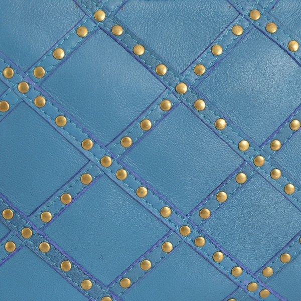 Genuine Leather Blue Colour Handbag with Removable Shoulder Strap (Size 22x17 Cm)