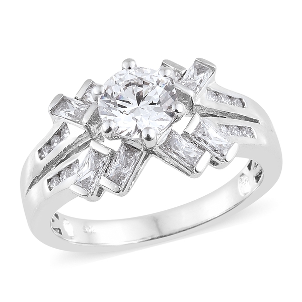 J Francis - Platinum Overlay Sterling Silver (Rnd) Ring Made with Finest CZ.