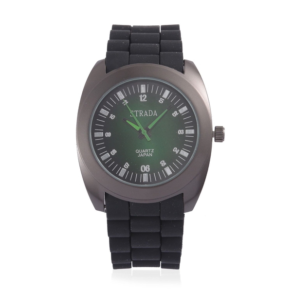 STRADA Japanese Movement Green Dial Water Resistant Watch in Black Tone with Stainless Steel Back an