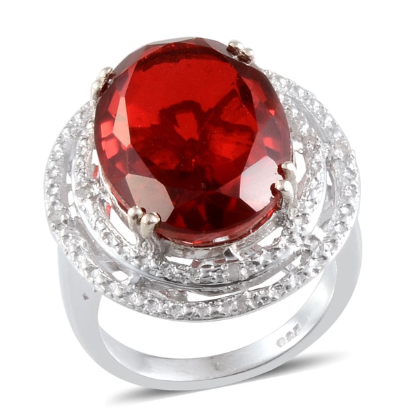 Ruby Quartz (Ovl 11.00 Ct), Diamond Ring in Platinum Overlay Sterling Silver 11.040 Ct.
