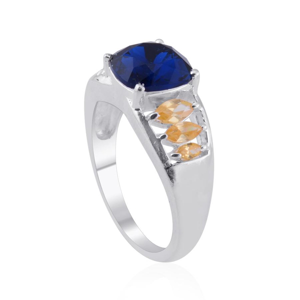 Elements - Indicolite Colour Crystal (Cush 3.00 Ct), Simulated Citrine Ring in Sterling Silver 4.250 Ct.