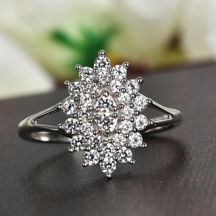 Lustro Stella Platinum Overlay Sterling Silver Cluster Ring Made with Finest CZ 1.01 Ct.