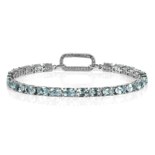 Skyblue Topaz and Simulated Diamond Bracelet in Platinum Overlay Sterling Silver