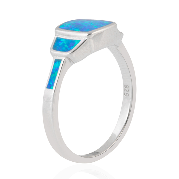 New Concept - Simulated Ocean Blue Opal Ring in Sterling Silver.