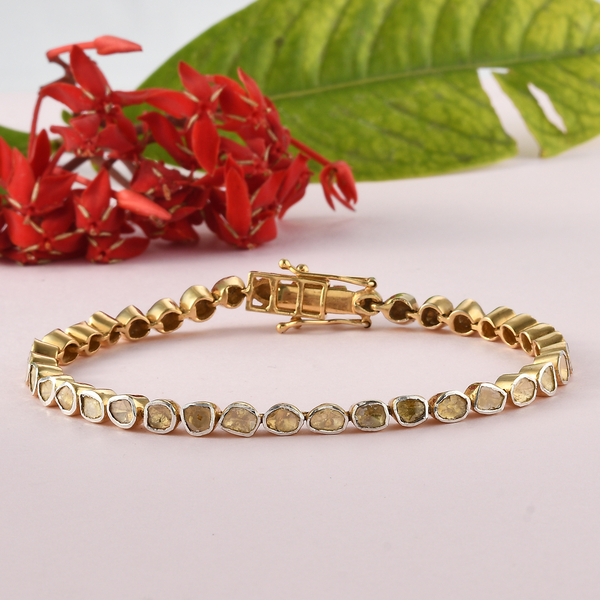 Yellow Polki Diamond Bracelet (Size 7.5) in 14K Gold Overlay Sterling Silver 3.00 Ct, Silver Wt. 14.00 Gms