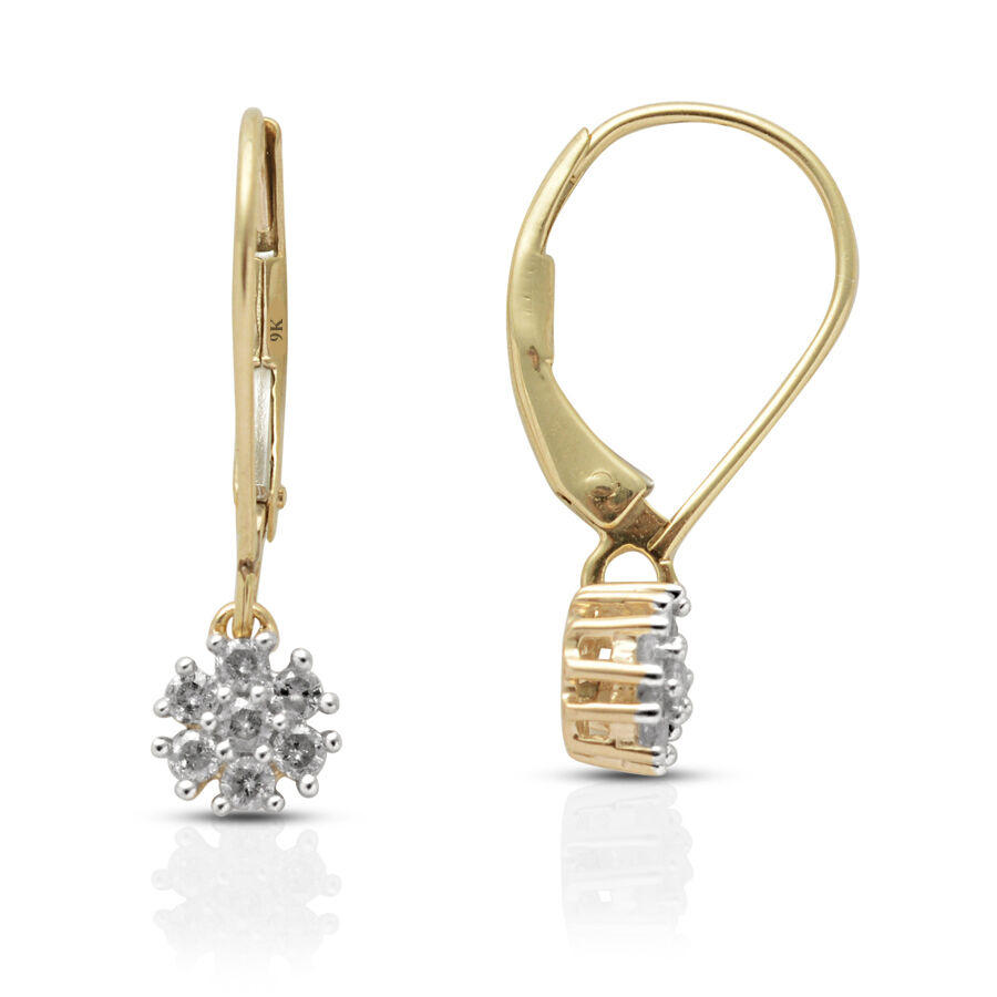 9K Y Gold SGI Certified Diamond (Rnd) (I3/G-H) Lever Back Earrings 0.250 Ct.