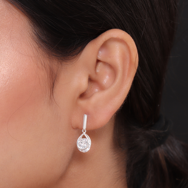 Simulated Diamond Dangling Earrings (with Push Back) in Sterling Silver