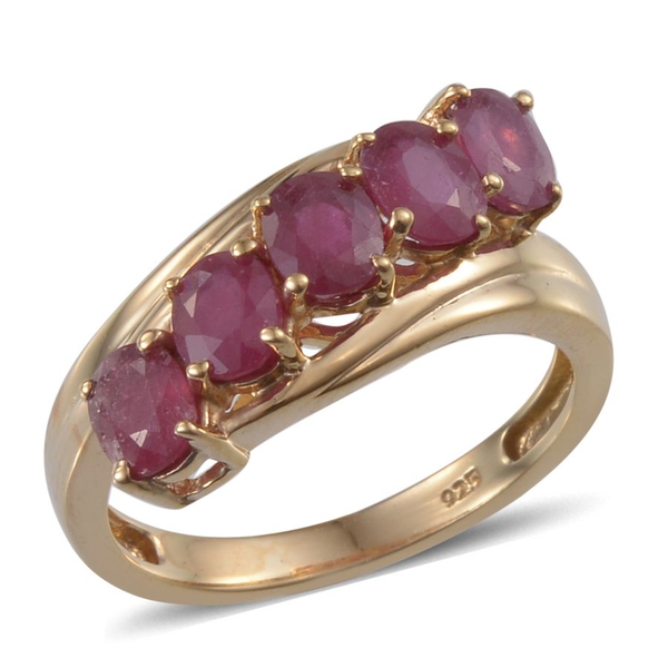 African Ruby (Ovl) 5 Stone Ring in 14K Gold Overlay Sterling Silver 3.000 Ct.