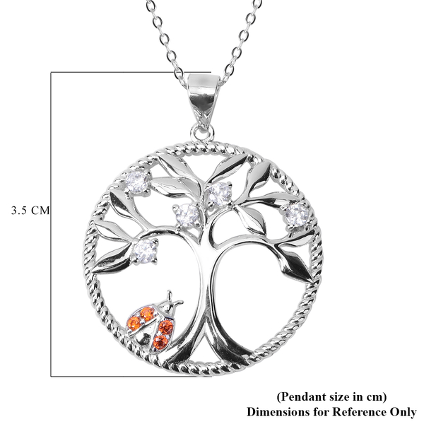 Simulated Diamond Tree of Life Pendant with Chain (Size 20) in Rhodium Overlay Sterling Silver