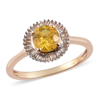 (Size O) Collectors Edition 9K Yellow Gold Yellow Sapphire and Diamond Halo Ring (Size O) 1.25 Ct.