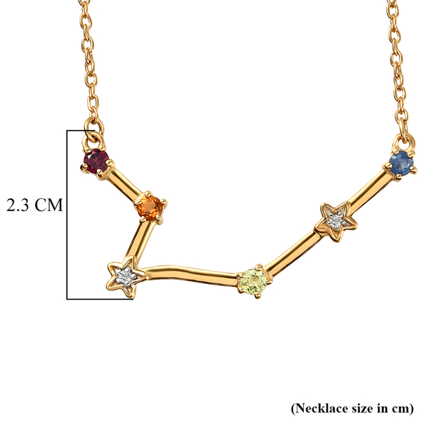 Diamond and Multi Gemstones Necklace ( Size 18 With 2 Inch extender) in 14K Gold Overlay Sterling Silver