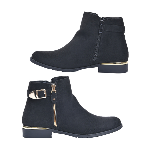 Ankle Boots with Side Zipper (Size 3) - Black