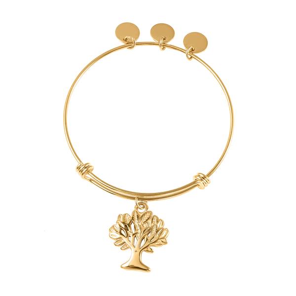 Tree of Life Bangle (Size 7.5 Strechable) in Yellow Gold Tone