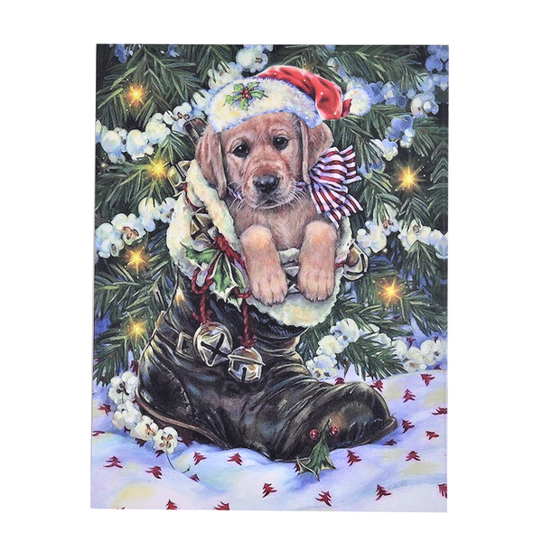 Christmas Dog Painting (Size 40X30X1 Cm)