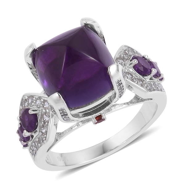 12.04 Ct Amethyst and Multi Gemstone Classic Ring in Platinum Plated Silver 7.06 Grams