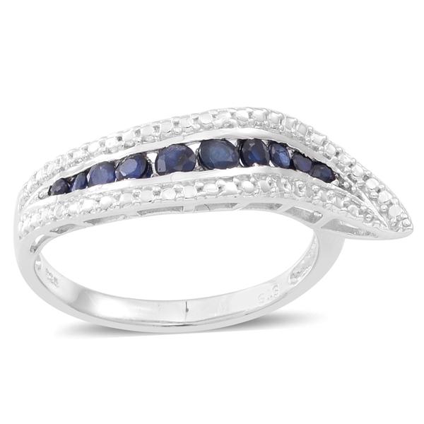 Kanchanaburi Blue Sapphire (Rnd) Ring in Rhodium Plated Sterling Silver 0.750 Ct.