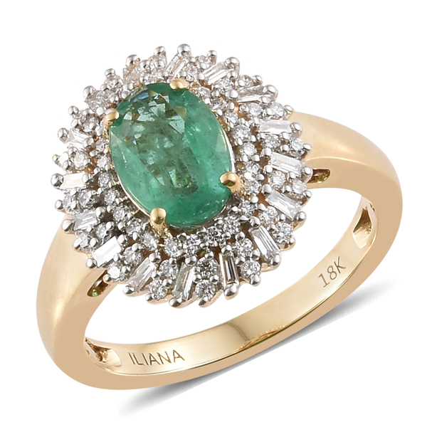 ILIANA 1.55 Ct Kagem Zambian Emerald and Diamond SI GH Ring in 18K Gold