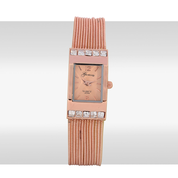 GENOA Japanese Movement Rose Dial White Glass Water Resistant Watch in Rose Gold Tone Strap