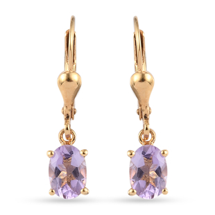 Pink Amethyst Lever Back Earrings in 14k Gold Overlay Sterling Silver 1.39 Ct.