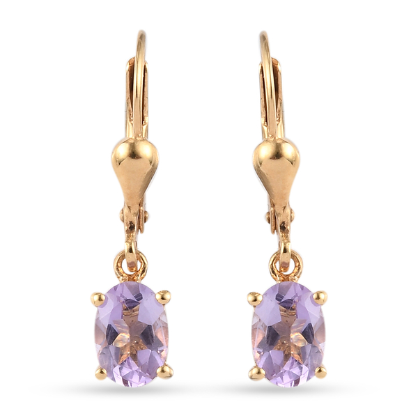 Pink Amethyst Lever Back Earrings in 14k Gold Overlay Sterling Silver 1.39 Ct.