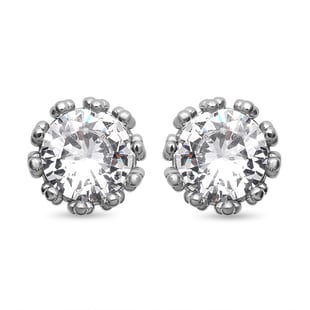 Simulated Diamond Stud Earrings in Silver Tone