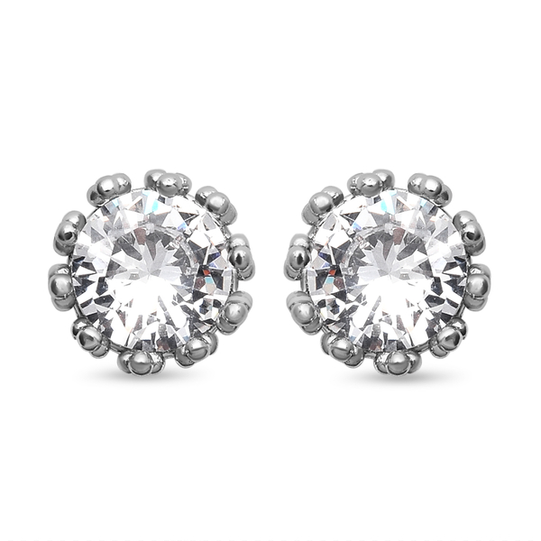 Simulated Diamond Stud Earrings in Silver Tone
