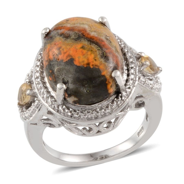 Bumble Bee Jasper (Ovl 7.25 Ct), Citrine and Diamond Ring in Platinum Overlay Sterling Silver 7.510 