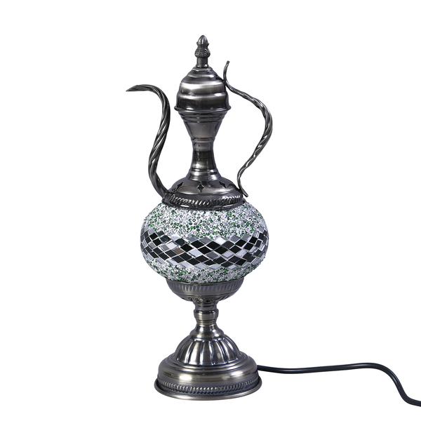 Handmade Wine Pot Turkish Mosaic Table Lamp with Bronze Base - Grey