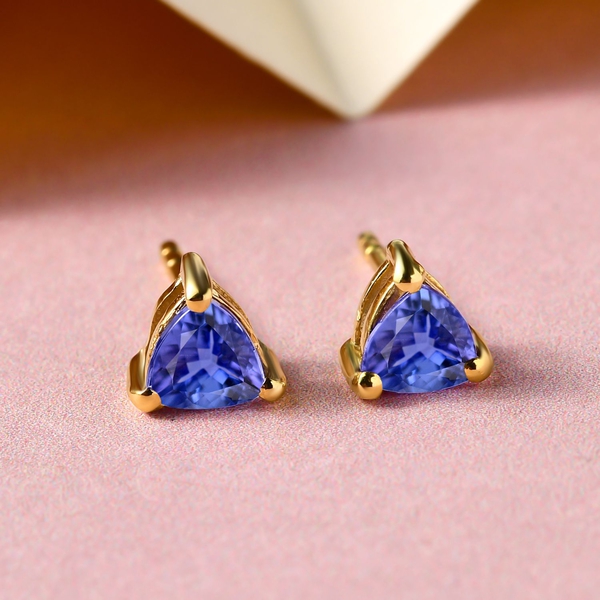 Tanzanite Stud Earrings (with Push Back) in 14K Gold Overlay Sterling Silver.