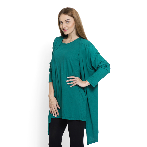 One Time Close Out Deal-Set of 2 - 100% Cotton Teal Colour Long Sleeve Tank Top (Size Small - Medium)